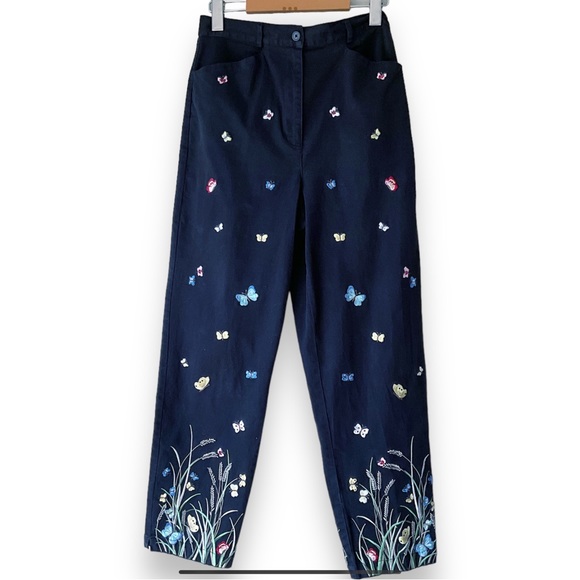 Talbots Pants - Talbot’s Vintage Embroidered Butterfly Flower Garden Pants Size 8